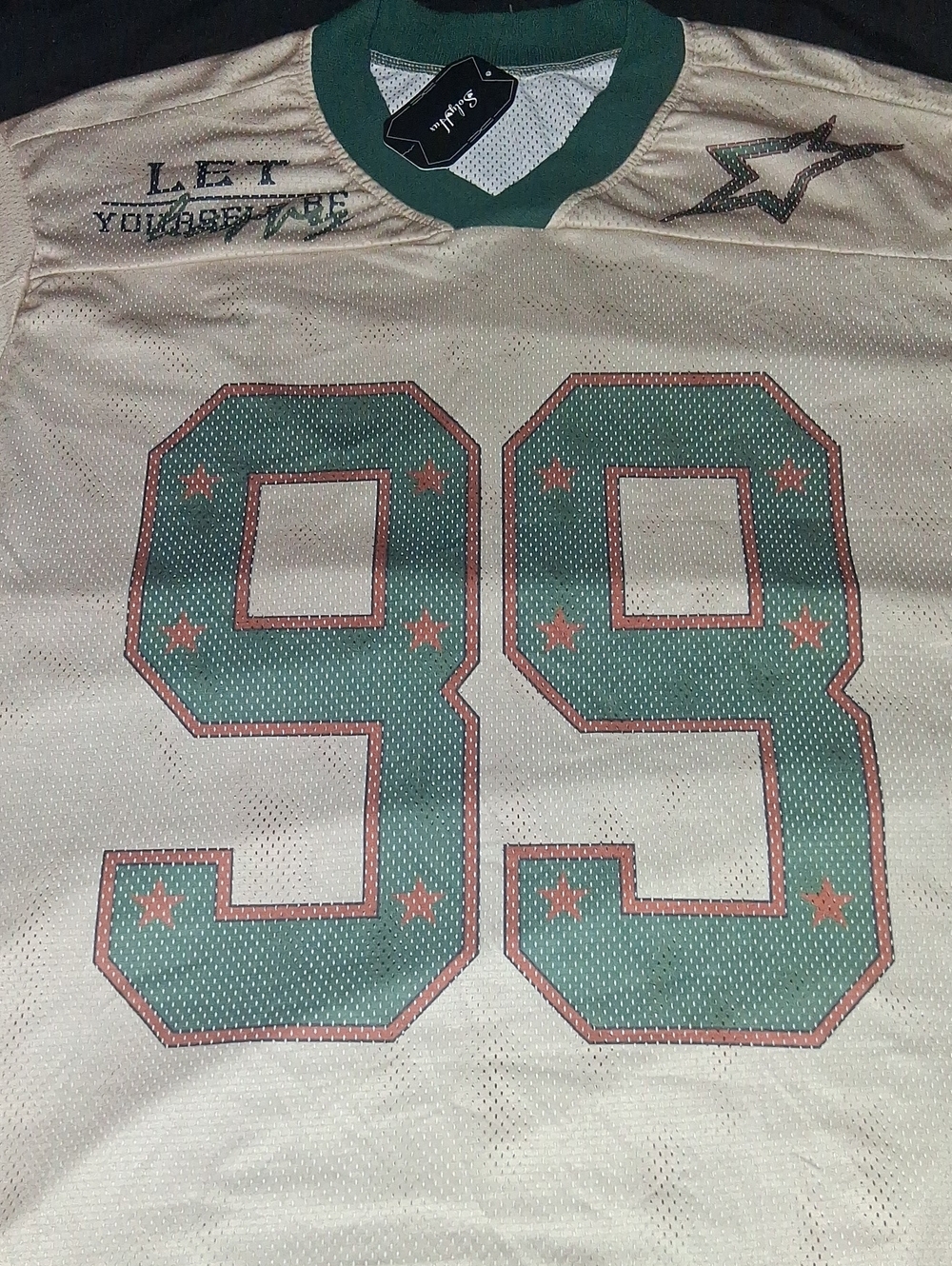 #99 'Let Yourself Be Happy' Green and Cream Jersey. NWT Never Worn